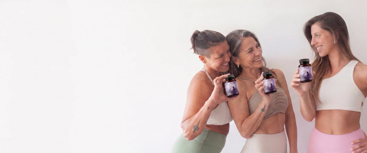 Three women holding the product